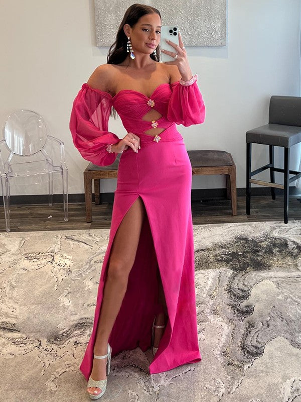 Sheath Chiffon Long Sleeve Train Dress - Chloe Dress