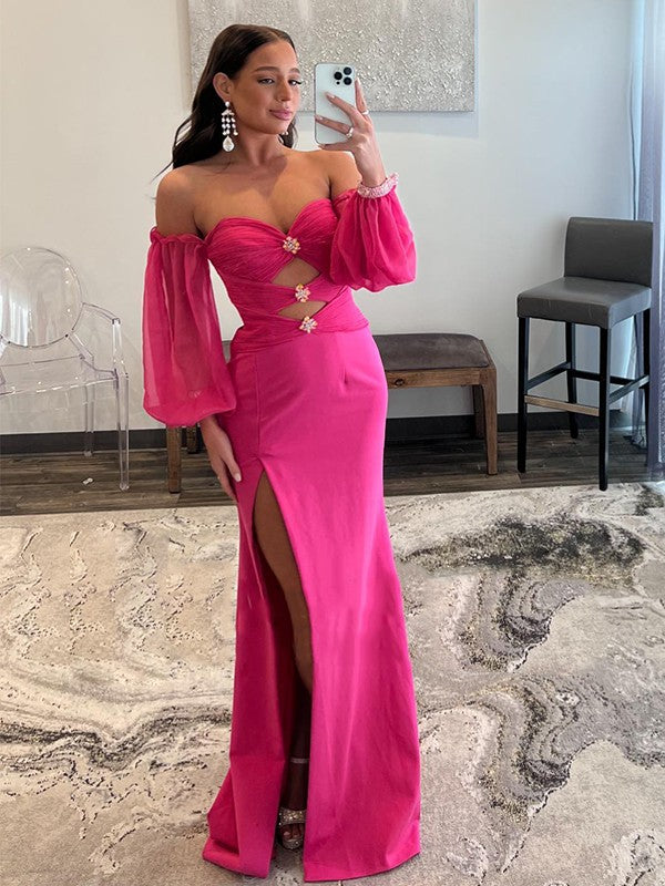 Sheath Chiffon Long Sleeve Train Dress - Chloe Dress