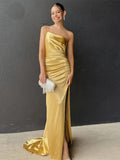 Sheath One-Shoulder Satin Sleeveless Train Dress - Chloe Dress