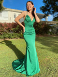Sheath V-Neck Satin Sleeveless Train Dress - Chloe Dress