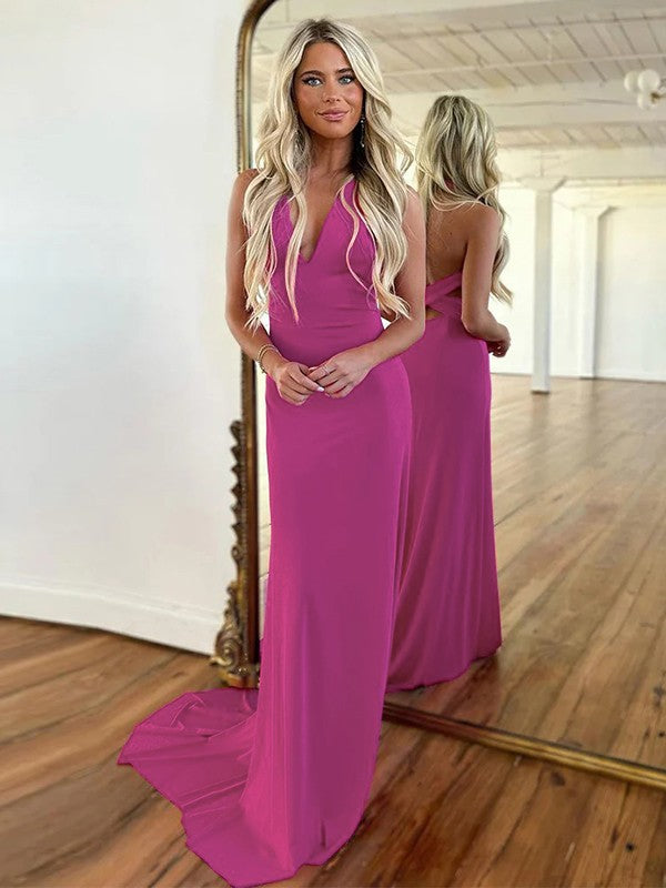 Sheath V-Neck Jersey Sleeveless Train Dress - Chloe Dress