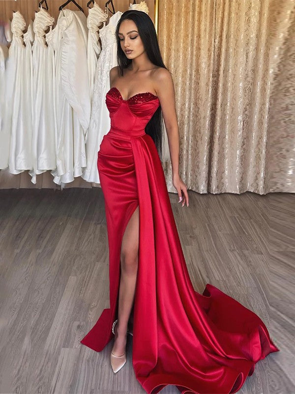 Sheath Sweetheart Satin Sleeveless Train Dress - Chloe Dress
