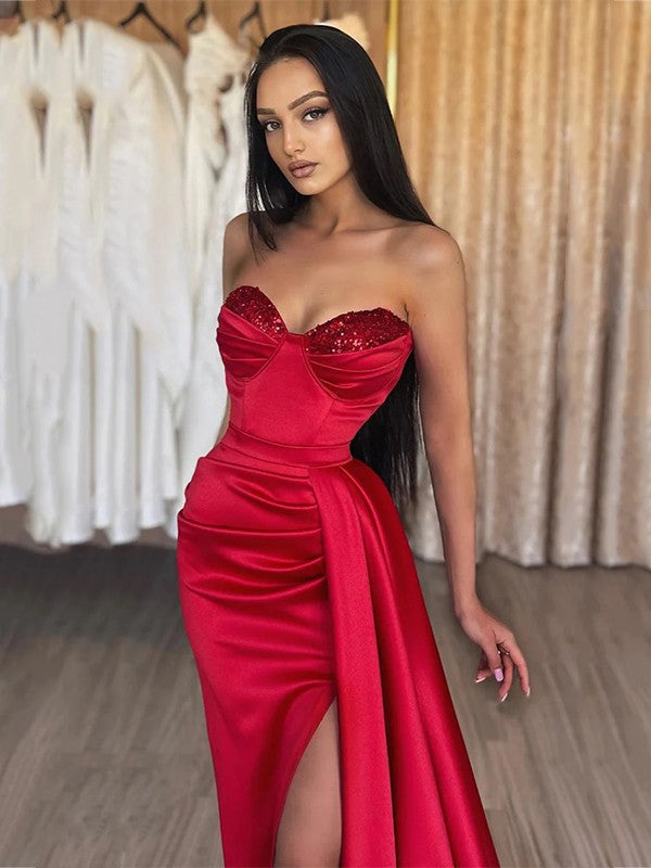 Sheath Sweetheart Satin Sleeveless Train Dress - Chloe Dress