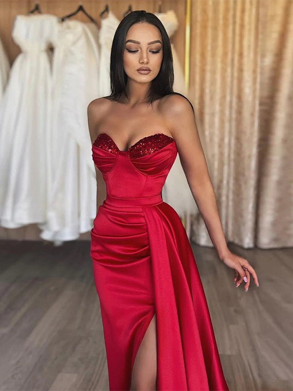 Sheath Sweetheart Satin Sleeveless Train Dress - Chloe Dress