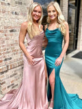 Sheath Spaghetti Strap Satin Sleeveless Train Dress - Chloe Dress