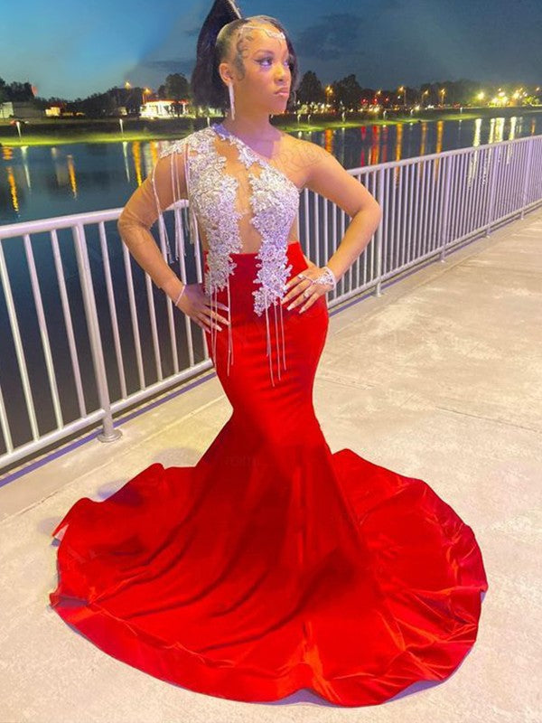 Mermaid One-Shoulder Long Sleeve Train Dress - Chloe Dress