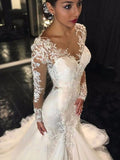 Mermaid V-Neck Tulle Long Sleeve Train Wedding Dress - Chloe Dress