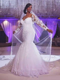 Mermaid Sweetheart Tulle Long Sleeve Train Wedding Dress - Chloe Dress