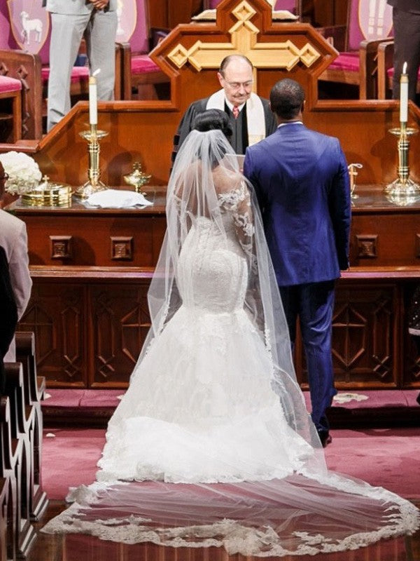 Mermaid Sweetheart Tulle Long Sleeve Train Wedding Dress - Chloe Dress