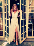 A-Line V-Neck Chiffon Sleeveless Train Wedding Dress - Chloe Dress