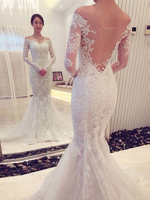 Mermaid Lace Long Sleeve Train Wedding Dress - Chloe Dress