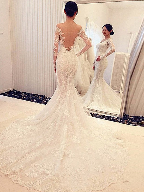 Mermaid Lace Long Sleeve Train Wedding Dress - Chloe Dress