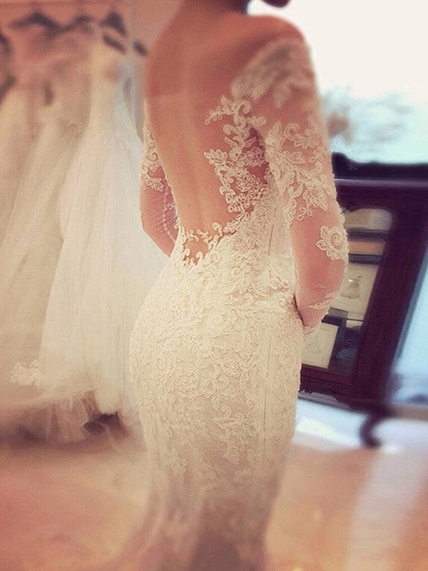 Mermaid Lace Long Sleeve Train Wedding Dress - Chloe Dress