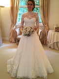 Ball Gown High Neck Lace Long Sleeve Train Wedding Gown - Chloe Dress