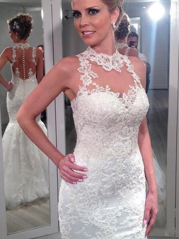Mermaid High Neck Tulle Sleeveless Floor-Length Wedding Dress - Chloe Dress