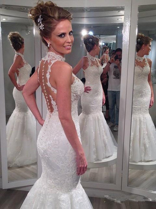 Mermaid High Neck Tulle Sleeveless Floor-Length Wedding Dress - Chloe Dress