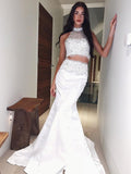 Mermaid High Neck Satin Sleeveless Train Dress - Chloe Dress