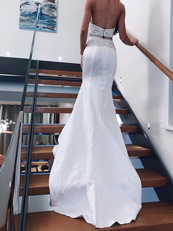 Mermaid High Neck Satin Sleeveless Train Dress - Chloe Dress