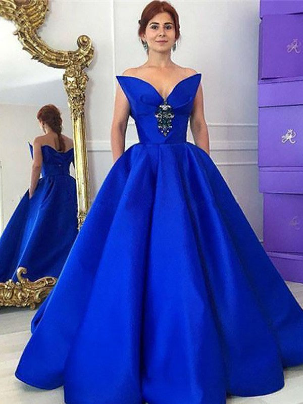 Ball Gown V-Neck Satin Sleeveless Ruffled Floor-Length Gown - Chloe Dress
