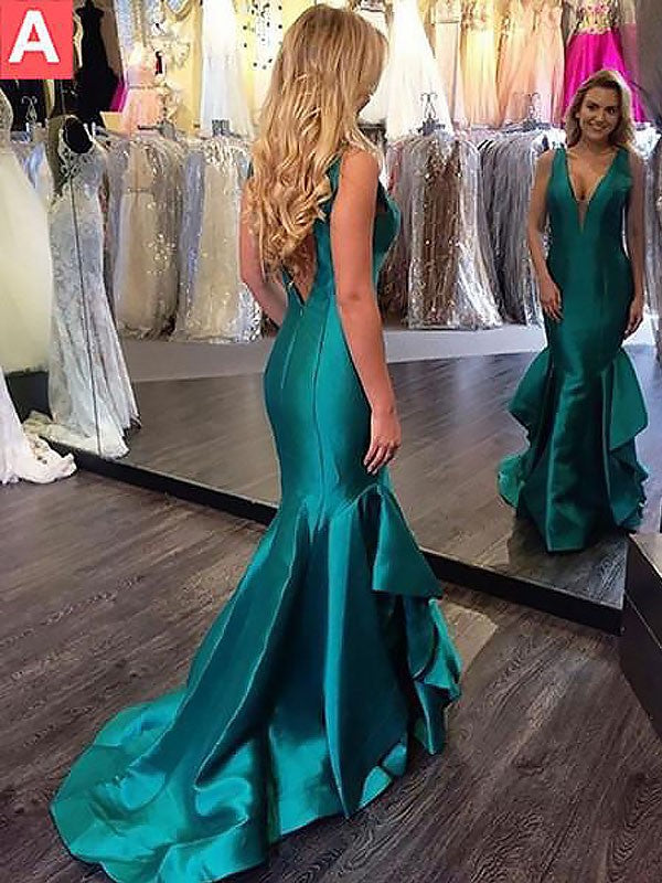 Mermaid V-Neck Satin Sleeveless Train Dress - Chloe Dress