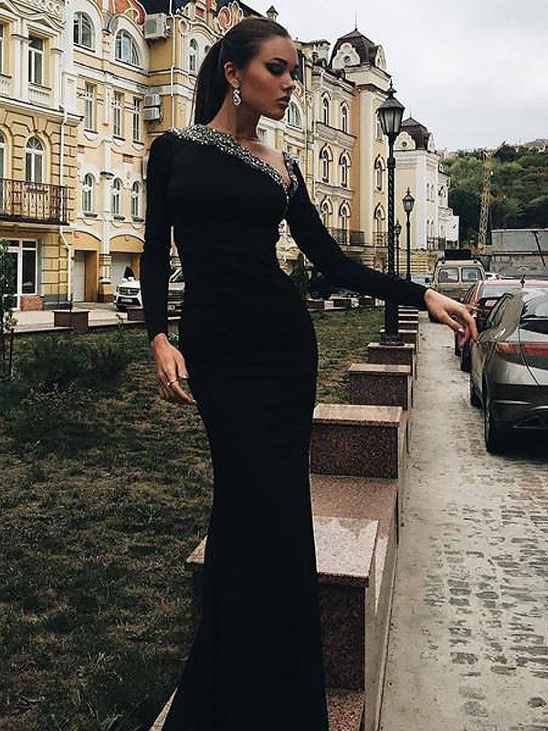 Mermaid One-Shoulder Long Sleeve Floor-Length Dress - Chloe Dress