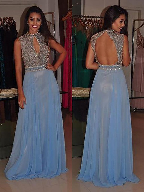 A-Line High Neck Chiffon Sleeveless Train Dress - Chloe Dress