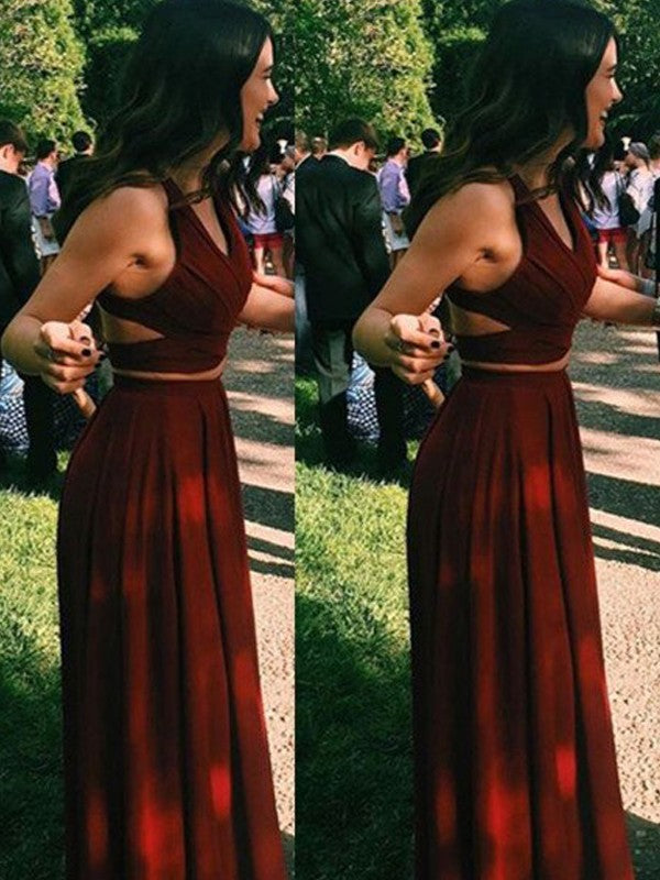 A-Line Halter Chiffon Sleeveless Floor-Length Dress - Chloe Dress