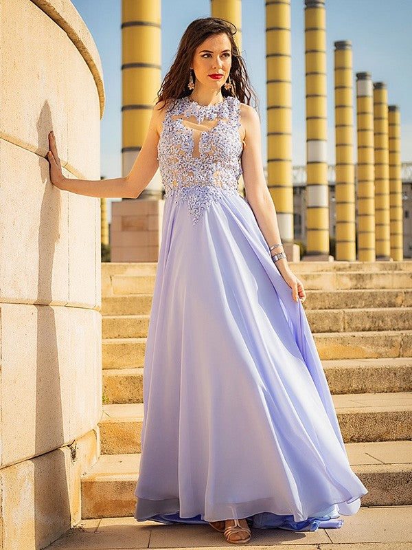 A-Line Chiffon Sleeveless Train Dress - Chloe Dress