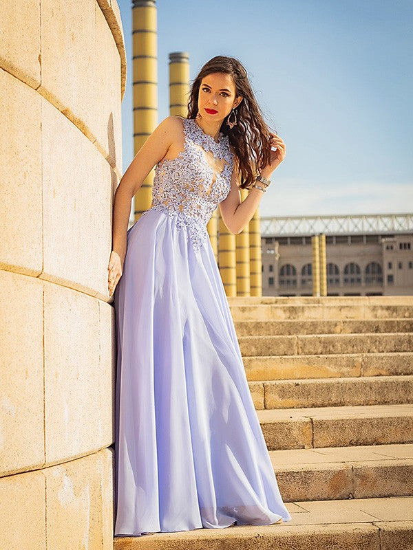 A-Line Chiffon Sleeveless Train Dress - Chloe Dress