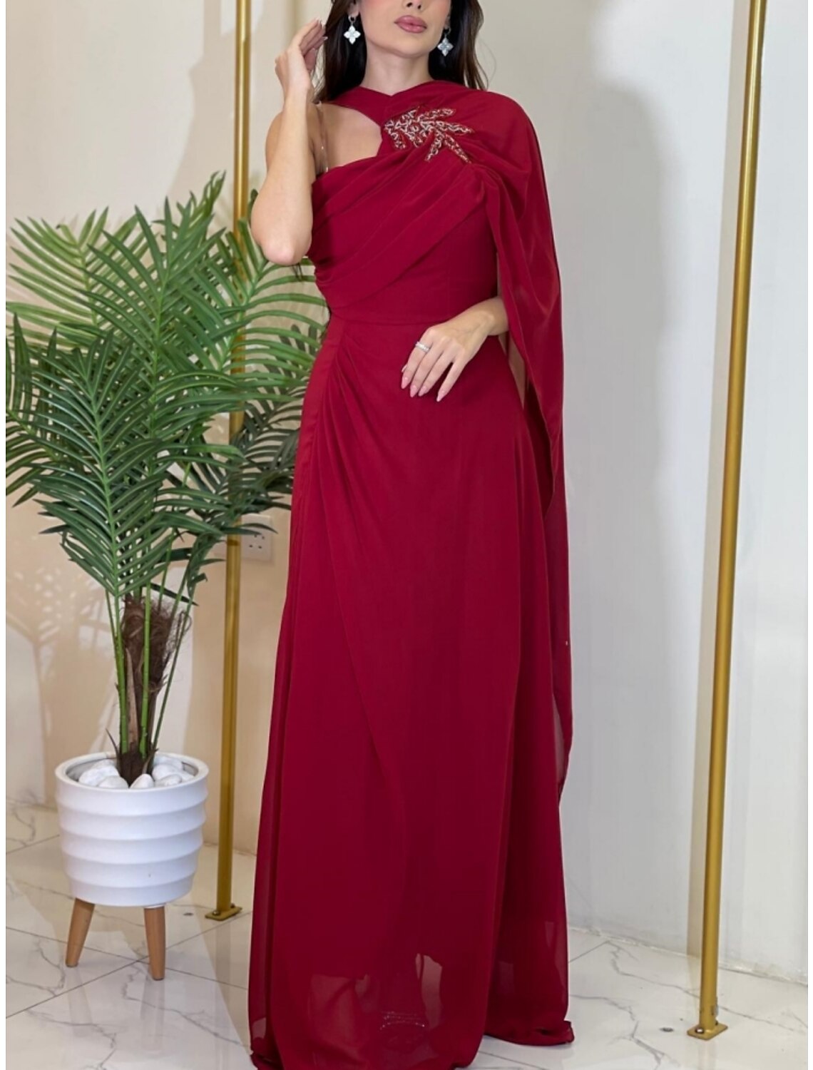 Green A-Line Halter Chiffon Sleeveless Pleated Evening Gown - Chloe Dress