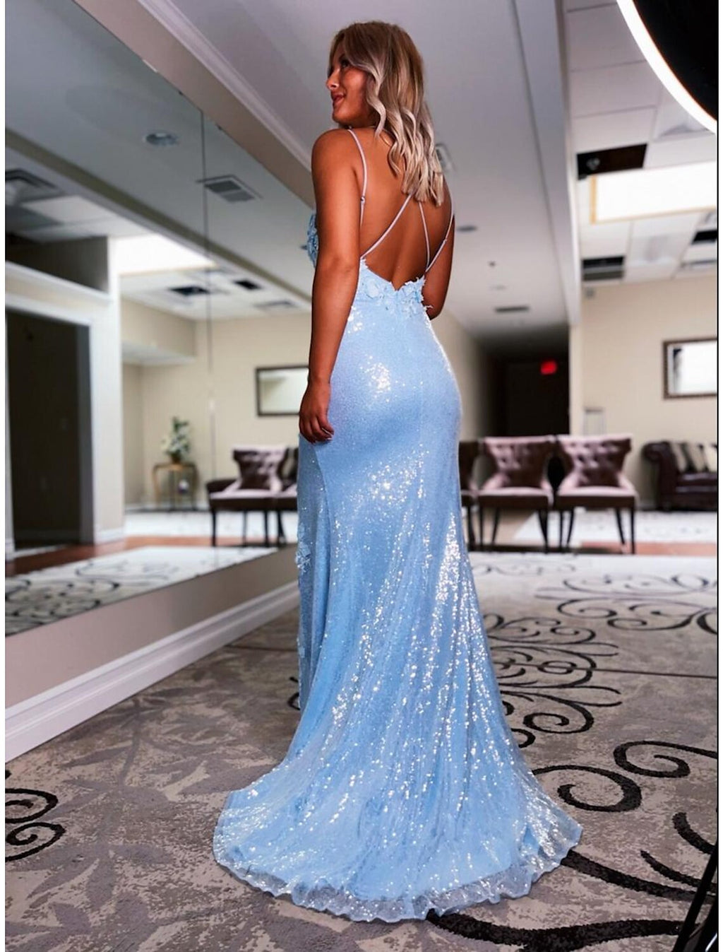 Mermaid V-Neck Sequin Sleeveless Backless Train Prom Dress - Chloe Dress