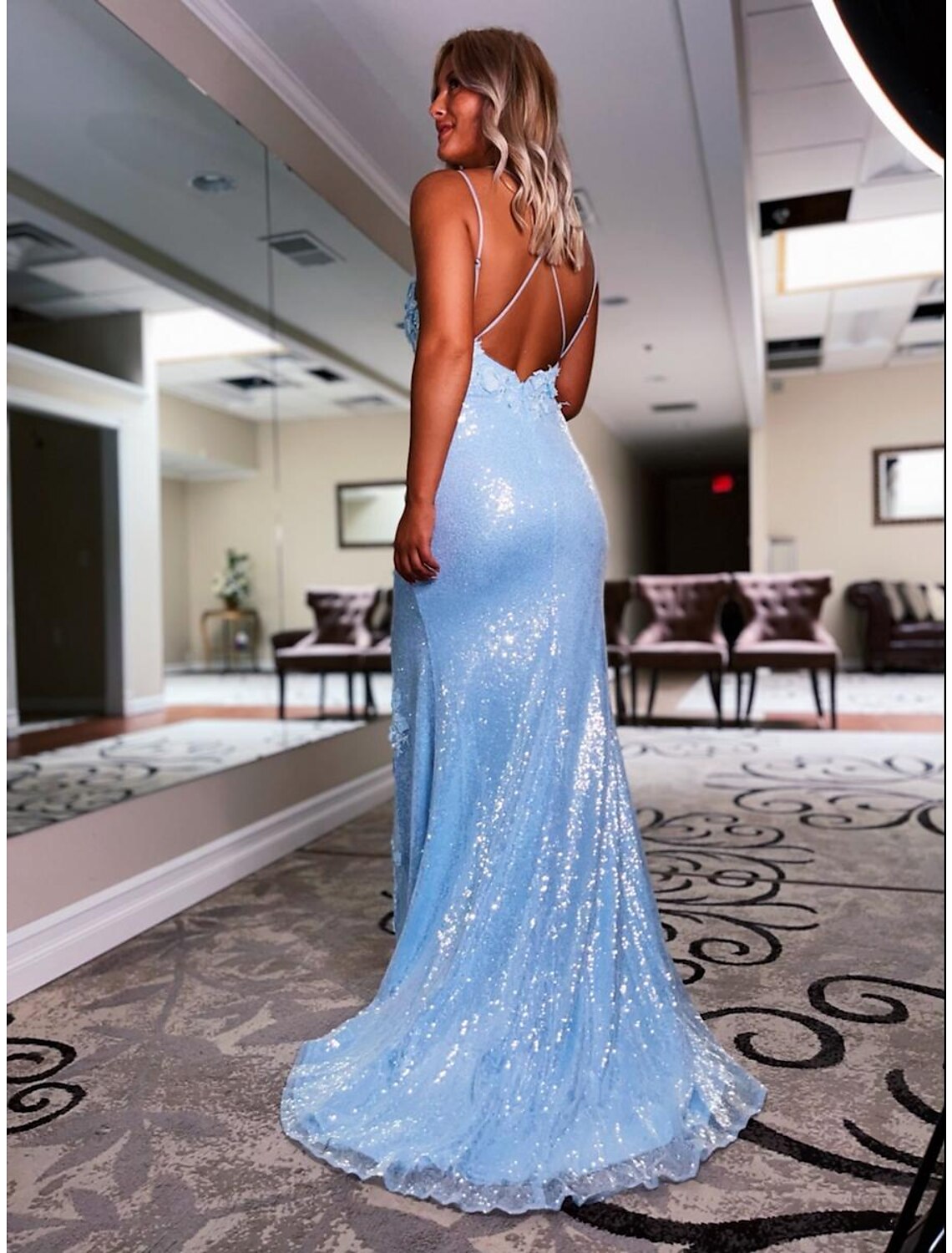 Mermaid V-Neck Sequin Sleeveless Backless Train Prom Dress - Chloe Dress