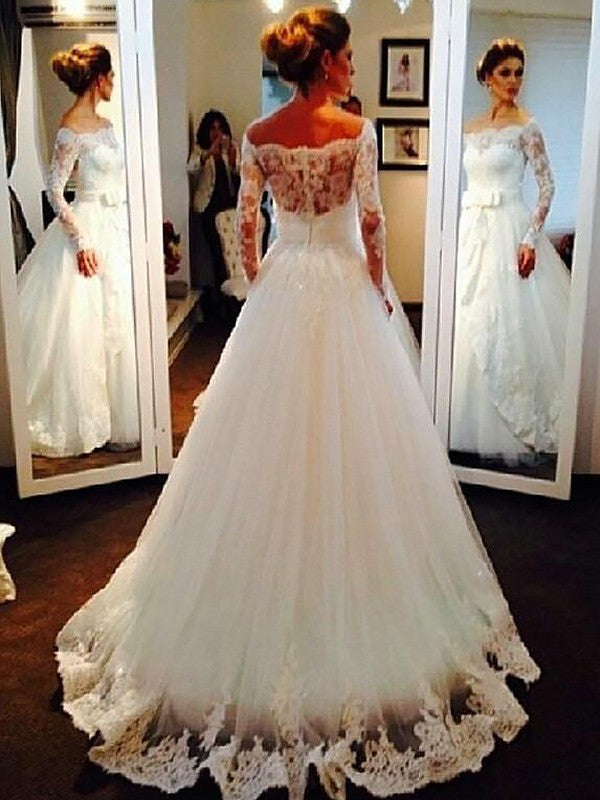 Ball Gown Tulle Long Sleeve Train Wedding Gown - Chloe Dress