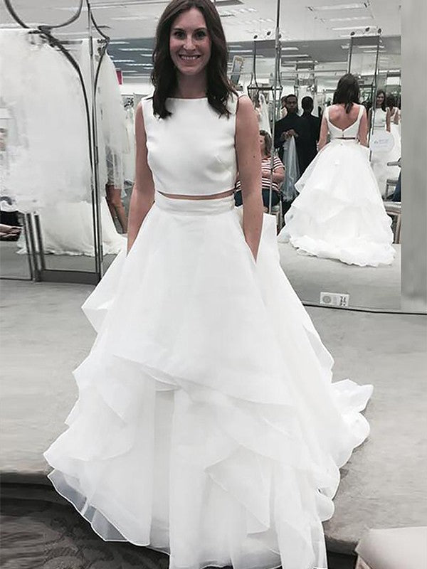 A-Line Chiffon Sleeveless Train Tea-Length Wedding Dress - Chloe Dress