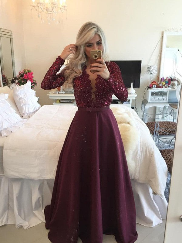 A-Line Satin Long Sleeve Floor-Length Dress - Chloe Dress