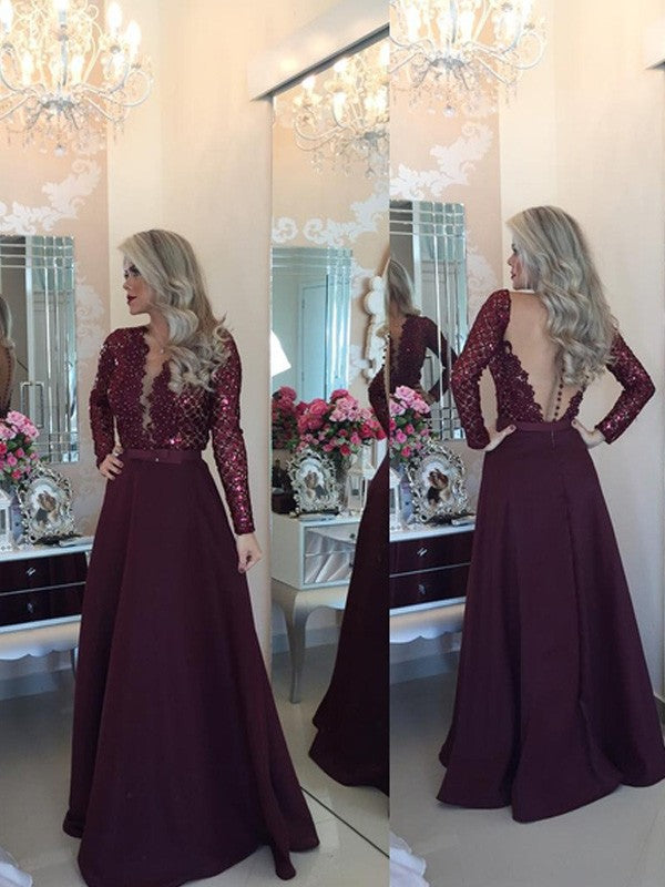 A-Line Satin Long Sleeve Floor-Length Dress - Chloe Dress