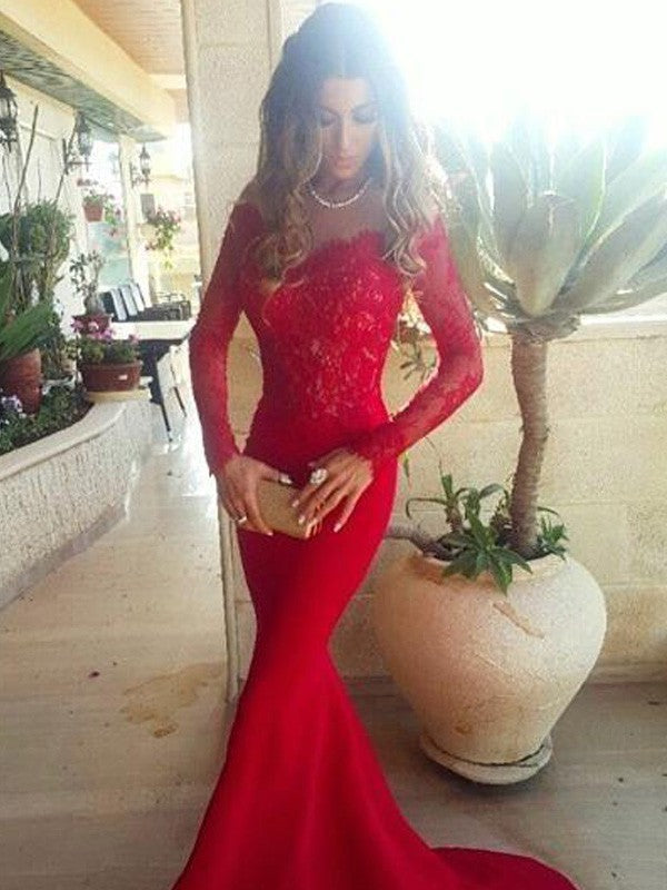 Mermaid Satin Long Sleeve Train Dress - Chloe Dress
