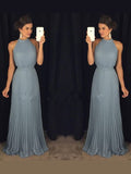 A-Line High Neck Chiffon Sleeveless Pleated Floor-Length Dress - Chloe Dress