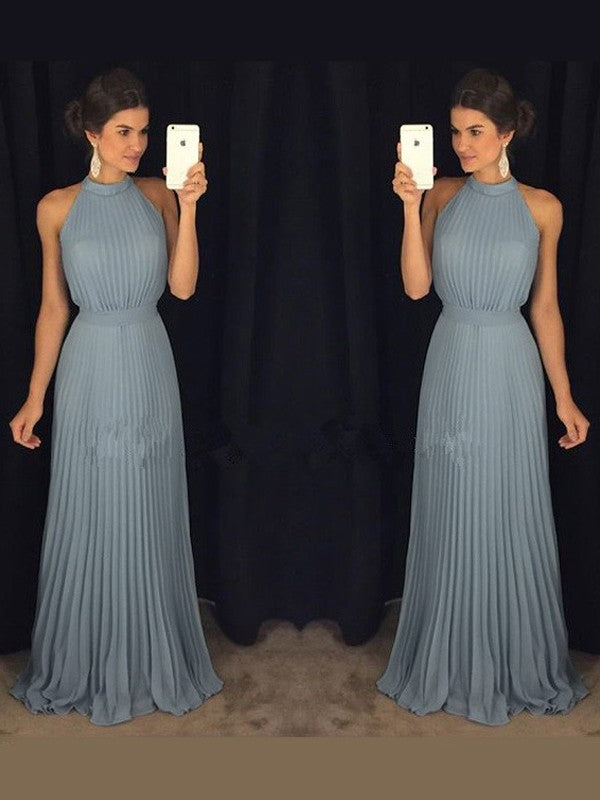 A-Line High Neck Chiffon Sleeveless Pleated Floor-Length Dress - Chloe Dress