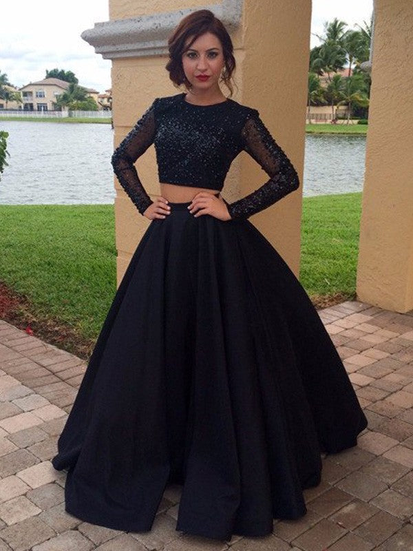 Ball Gown Satin Long Sleeve Floor-Length Gown - Chloe Dress
