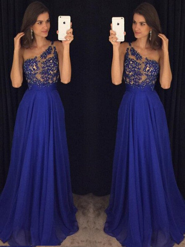A-Line One-Shoulder Chiffon Sleeveless Floor-Length Dress - Chloe Dress