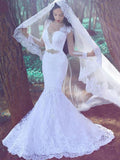 Mermaid Sweetheart Lace Long Sleeve Train Wedding Dress - Chloe Dress