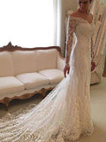 Sheath Lace Long Sleeve Train Wedding Dress - Chloe Dress