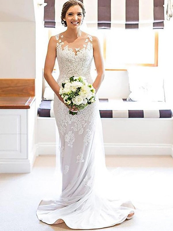 Sheath Lace Sleeveless Train Wedding Dress - Chloe Dress
