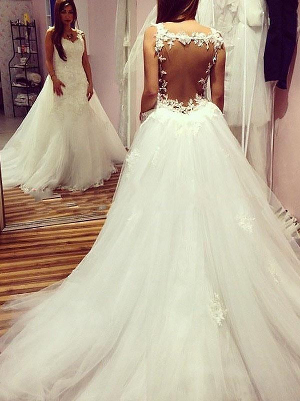 Ball Gown Sweetheart Tulle Sleeveless Train Wedding Gown - Chloe Dress