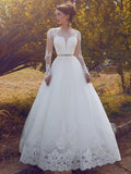 Ball Gown Tulle Long Sleeve Floor-Length Wedding Gown - Chloe Dress