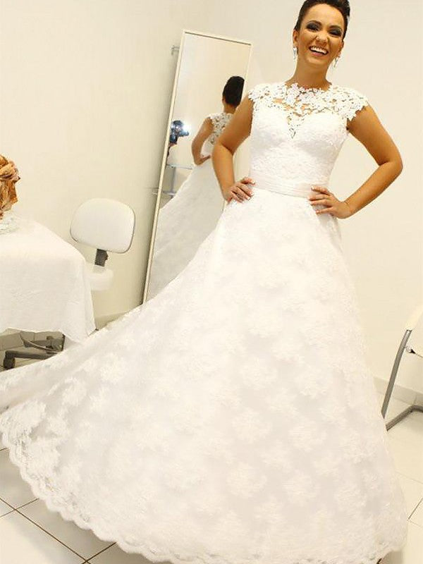 Ball Gown Lace Sleeveless Floor-Length Wedding Gown - Chloe Dress