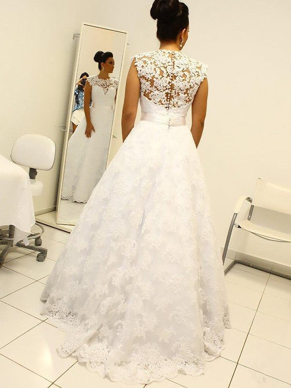 Ball Gown Lace Sleeveless Floor-Length Wedding Gown - Chloe Dress
