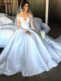 Ball Gown Satin Long Sleeve Train Wedding Gown - Chloe Dress