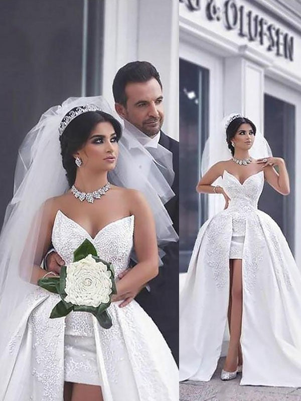 Ball Gown Sweetheart Satin Sleeveless Train Wedding Gown - Chloe Dress